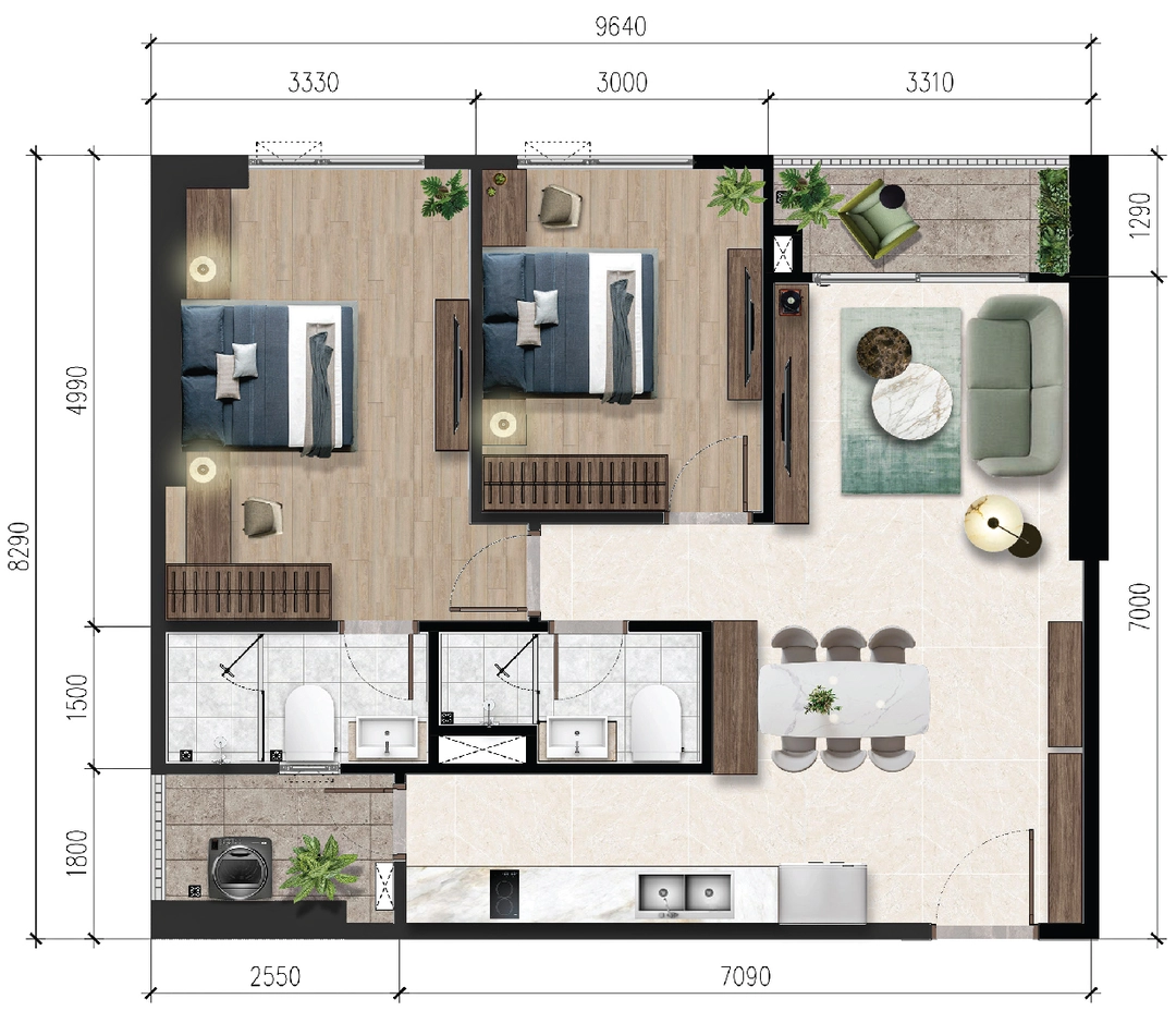 Căn hộ 2PN 73m2 dự án căn hộ cao cấp A&T Sky Garden